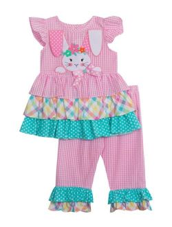 Rare Editions Baby Girls Seersucker Bodice to Mix Print Ruffled Top with Bunny, 2-Piece Set