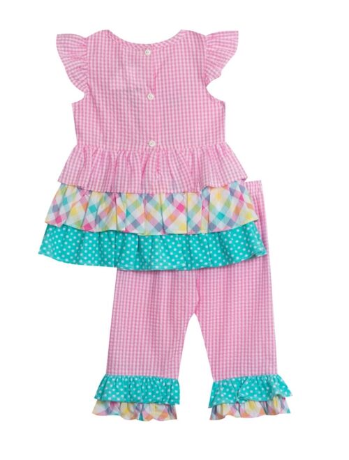 Rare Editions Baby Girls Seersucker Bodice to Mix Print Ruffled Top with Bunny, 2-Piece Set