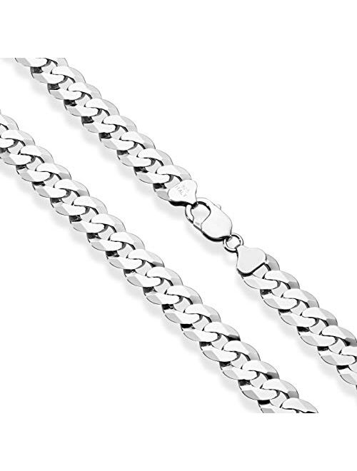 Miabella Solid 925 Sterling Silver Italian 12mm (1/2 Inch) Solid Diamond-Cut Cuban Link Curb Chain Necklace For Men, Made in Italy