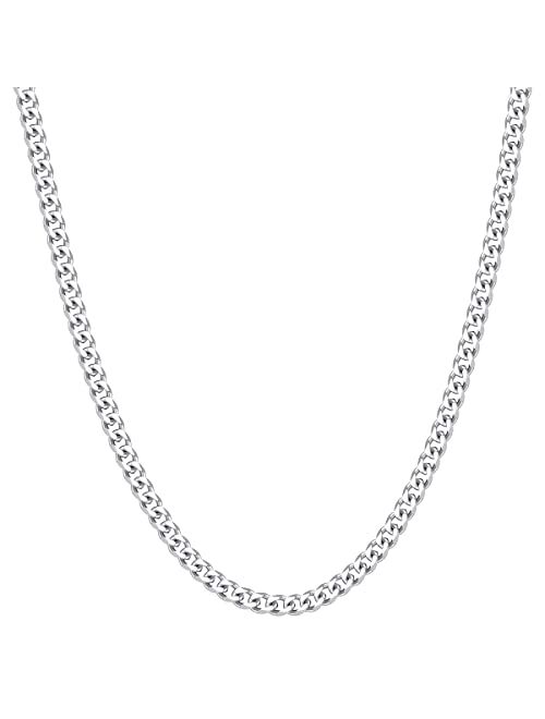 Jaosel Silver Chain for Men Diamond Cut 5MM Cuban Link Chain for Boys Women Stainless Steel Miami Curb Chain Gift 16 18 20 22 24 Inches