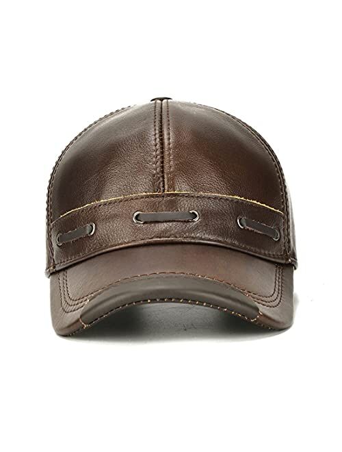 JNKET Men's Adjustable Genuine Leather Baseball Cap Dad Hat for Fall Winter