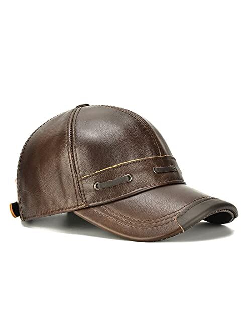JNKET Men's Adjustable Genuine Leather Baseball Cap Dad Hat for Fall Winter