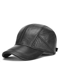 acdiac Men Cowhide hat Winter Warm Outdoor Protect Ear Real Leather Adjustable Baseball Cap