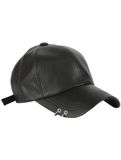 RaOn B165 Punk Silver Ring Piercing Rock Faux Leather Ball Cap Baseball Hat Truckers
