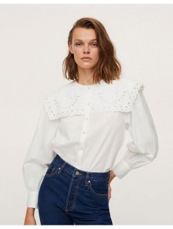blouse with eyelet collar detail in white