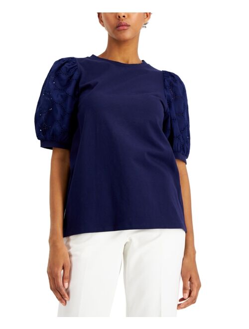 Anne Klein Eyelet-Puff-Sleeve Top