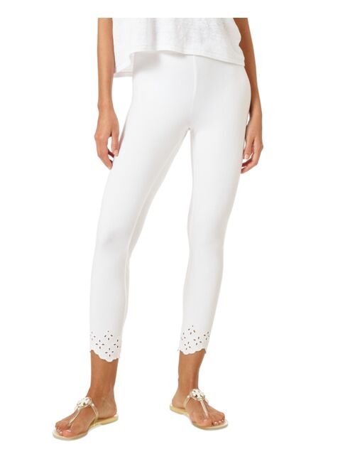 Hue Cropped Eyelet-Hem High-Waist Leggings