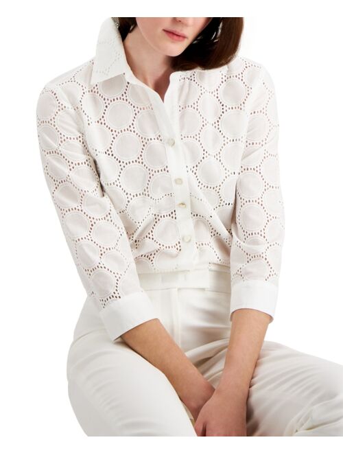 Anne Klein Eyelet Point Collar Button-Down Shirt
