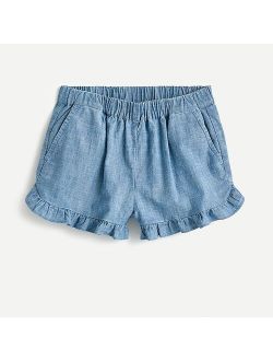 Girls' ruffle pull-on short in chambray