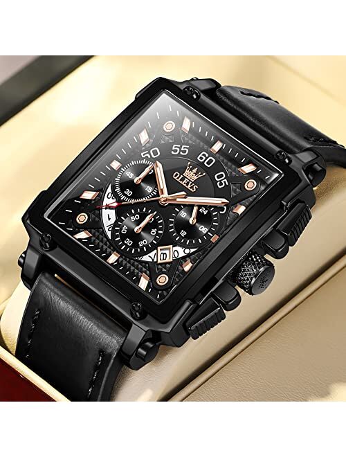 OLEVS Fashion Mens Watches Leather Wristwatch with Waterproof Luminous Analog Quartz Business Sport Watches for Men