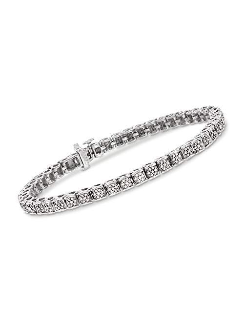 Ross-Simons 1.00 ct. t.w. Diamond Cluster Tennis Bracelet in Sterling Silver