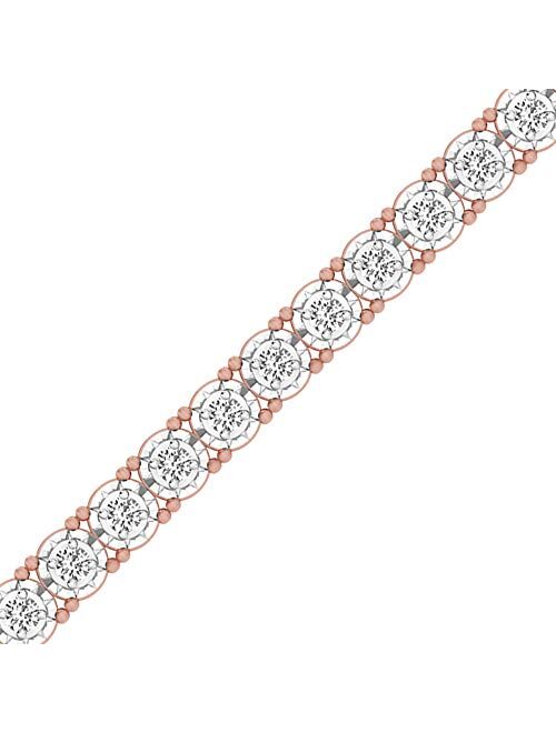 1.00 Carat Real Diamond Circle Link Tennis Bracelet (J, I3) Rhodium Plated Over Sterling Silver Illusion Set Miracle Plate Wedding Fashion Jewelry| by La4ve Diamonds (Whi
