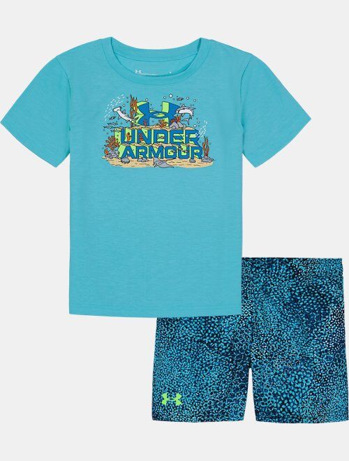 Under Armour Boys' Toddler UA Deep Sea Wordmark Short Sleeve & Shorts Set