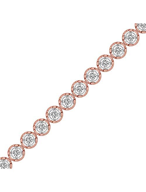 1.00 Carat Real Diamond U Cup Round Tennis Bracelet (J, I3) Prong Set Rhodium Flash Plated Over Sterling Silver Wedding Fashion Jewelry for Women| by La4ve Diamonds (Whit