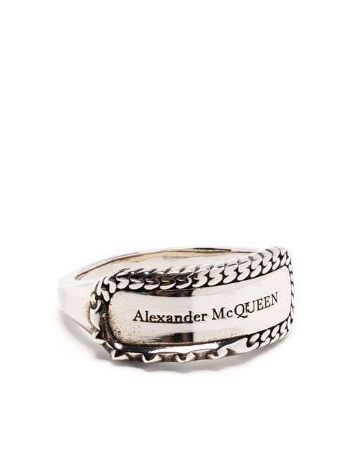 Alexander McQueen logo engraved ring