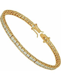 LIFETIME JEWELRY Princess Cut Cubic Zirconia Classic Tennis Bracelet 24k Gold Plated