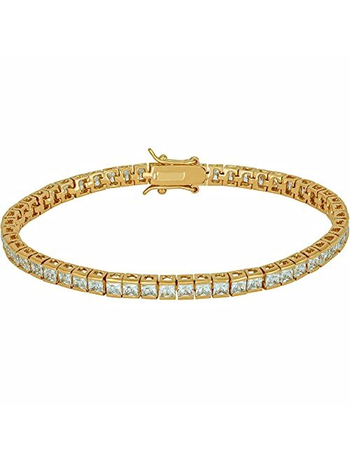 LIFETIME JEWELRY Princess Cut Cubic Zirconia Classic Tennis Bracelet 24k Gold Plated