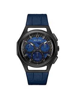 Men's 98A232 Curv Chronograph Blue Leather Strap Watch