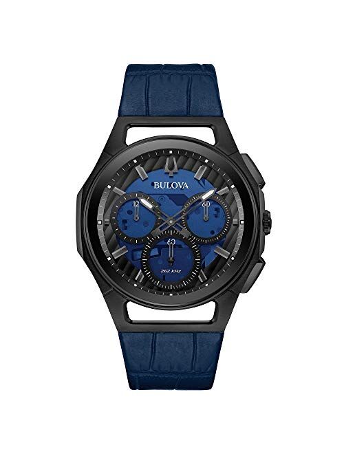 Bulova Men's 98A232 Curv Chronograph Blue Leather Strap Watch