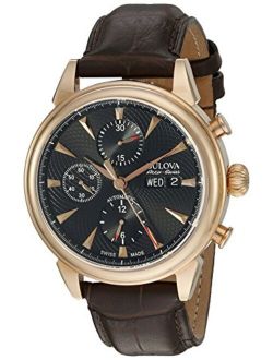 Men's 64C105 'Gemini' Swiss Automatic Stainless Steel and Brown Leather Casual Watch