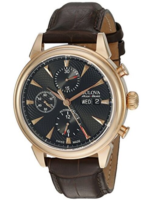 Bulova Men's 64C105 'Gemini' Swiss Automatic Stainless Steel and Brown Leather Casual Watch