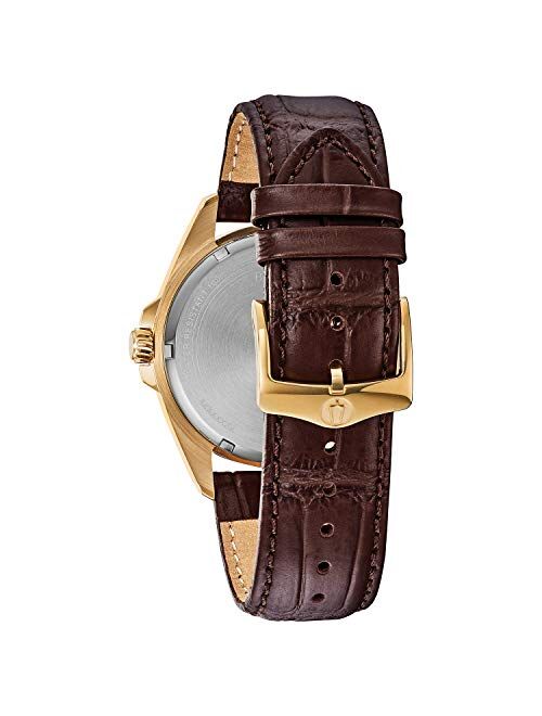 Bulova Classic Quartz Calendar Men's Men's 97B185 Watch, Stainless Steel with Brown Leather Strap, Gold-Tone