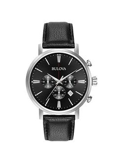 Classic Chronograph Men's 96B262 Stainless Steel with Black Leather Strap, Silver-Tone