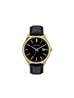 Caravelle Dress Quartz Men's 44B118 Watch, Stainless Steel with Black Leather Strap, Gold-Tone