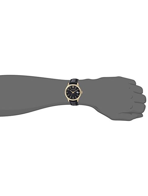 Bulova Caravelle Dress Quartz Men's 44B118 Watch, Stainless Steel with Black Leather Strap, Gold-Tone