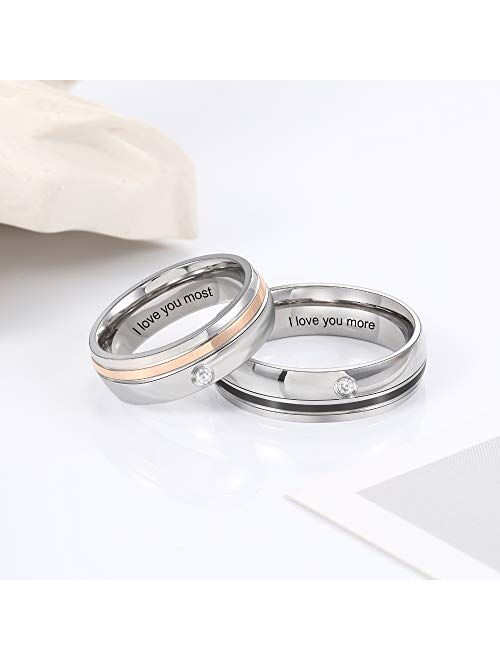 Molywoo Personalized Couple Rings for Him and Her Sets Stainless Steel Rings for Men and Women Promise Wedding Ring Set for Couples Mens Womens Ring