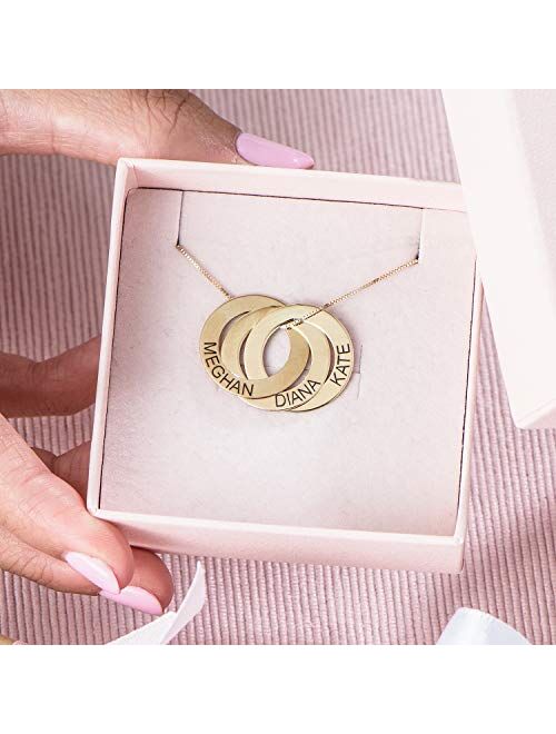MyNameNecklace - Personalized Engraved Russian 3 Ring Necklace for Woman - Custom Inscribed Intertwined Disc Pendant with Names - Jewelry for Women, Mom - Gift for Mother