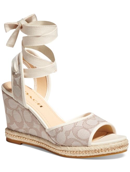 COACH Women's Page Signature Ankle-Tie Wedge Sandals