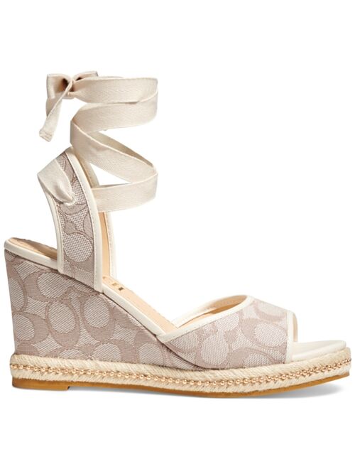 COACH Women's Page Signature Ankle-Tie Wedge Sandals