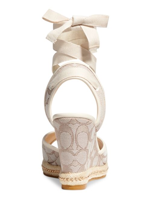 COACH Women's Page Signature Ankle-Tie Wedge Sandals