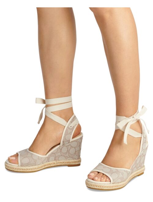 COACH Women's Page Signature Ankle-Tie Wedge Sandals