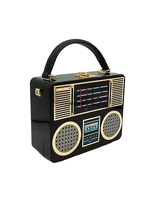 Boutique De Fgg Vintage Hard Case Acrylic Radio Box Clutch Women Totes Bag Shoulder Crossbody Handbag Purse