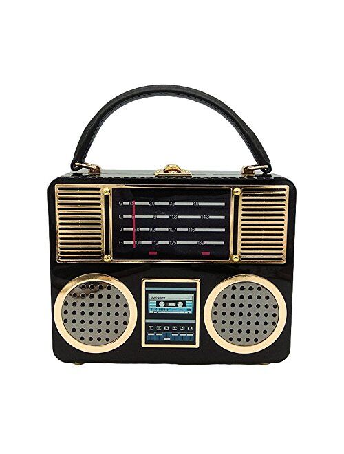 Boutique De Fgg Vintage Hard Case Acrylic Radio Box Clutch Women Totes Bag Shoulder Crossbody Handbag Purse