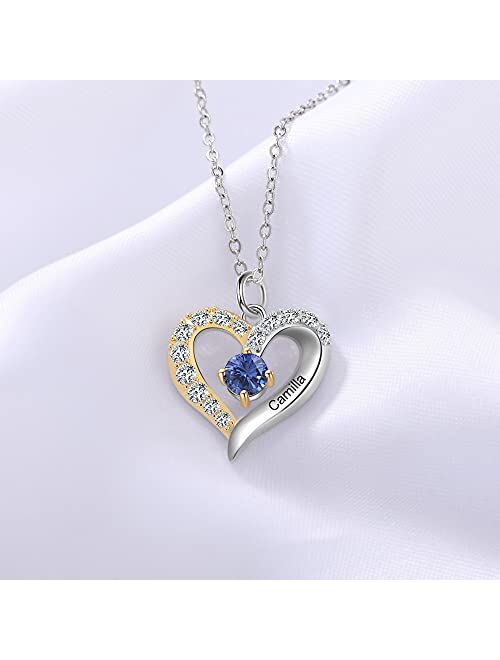 Glamcarat Small minimalist 0.7-0.9 inch 18k gold plated silver pendant necklace with birthstones mothers jewelry personalized custom necklace name jewelry birthstone pend