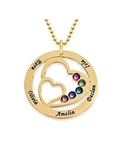 MyNameNecklace - Personalized Heart in Heart Birthstone Necklace in Sterling Silver – Engraved Pendant - Customized Jewelry - Gift for Women, Mom, Grandrma – Gifts for Ch