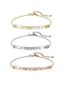 Mignonandmignon Personalized Bracelets for Women Mothers Day Gift for Her Handmade Bracelet Gold Bar Name Bracelet Custom Anniversary Personalized Jewelry Bridesmaid Birt