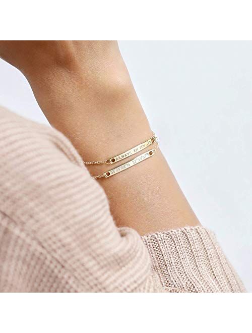 Mignonandmignon Personalized Bracelets for Women Mothers Day Gift for Her Handmade Bracelet Gold Bar Name Bracelet Custom Anniversary Personalized Jewelry Bridesmaid Birt