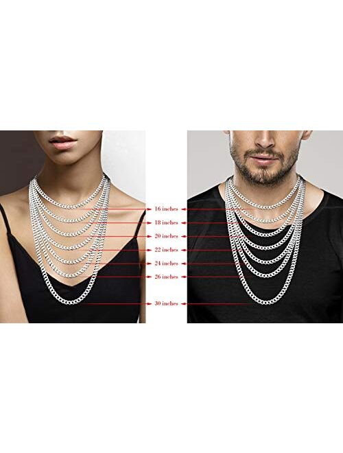 MiaBella Solid 925 Sterling Silver Italian 7mm Diamond Cut Cuban Link Curb Chain Necklace for Men Women
