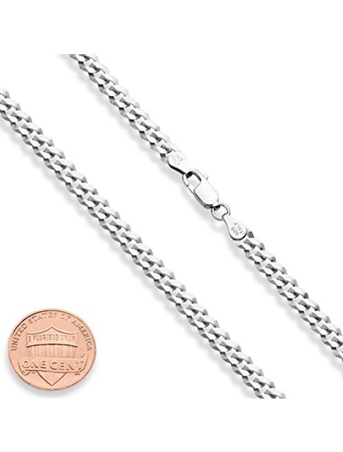 Miabella Solid 925 Sterling Silver Italian 5mm Diamond Cut Cuban Link Curb Chain Necklace for Women Men, Made in Italy