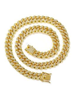 Huitian Intl HUITIAN Women Mens Cuban Link Chain Gold Silver Bling Miami Cuban Necklace Diamond Chain for Men Iced-Out Hip Hop Jewelry