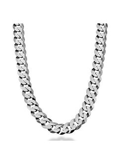 Solid Rhodium Plated 925 Sterling Silver Italian 12mm (1/2 Inch) Solid Cuban Link Curb Chain Necklace For Men, 18, 20, 22, 24, 26, 28 Inch Made in Italy