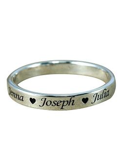Ouslier 925 Sterling Silver Personalized Ring with Family Name Custom Made with 3 Names