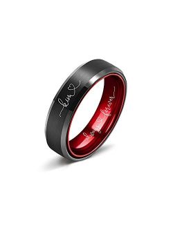 LerchPhi 6MM 8MM Mens Black Ring Matte Brushed with Bevelled Edge Free Personalized Custom Name Date Coordinates Engrave Supported Comfort Fit Mens Wedding Band