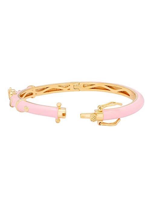 Disney Jewelry for Girls Pink Minnie Mouse Bangle Bracelet, Yellow Gold Plated, Glitter Accent, 2.5"