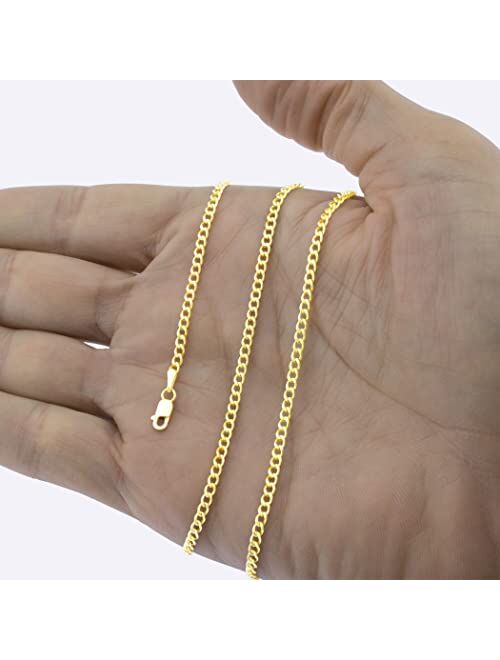 Nuragold 14k Yellow Gold 2.5mm Cuban Curb Link Chain Pendant Necklace, Mens Womens Lobster Clasp 16" 18" 20" 22" 24" 26"