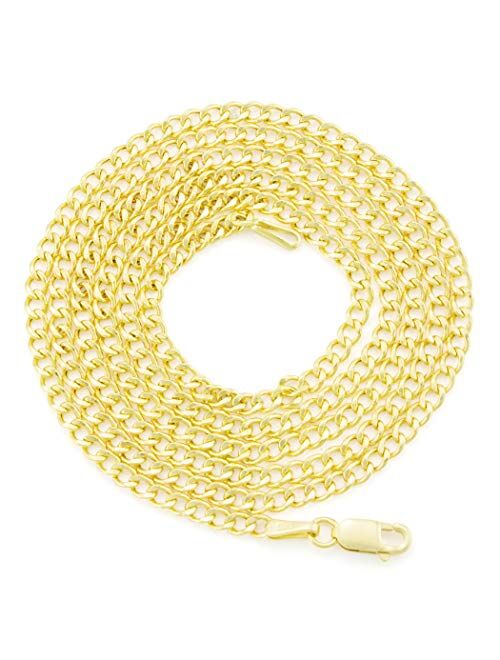 Nuragold 14k Yellow Gold 2.5mm Cuban Curb Link Chain Pendant Necklace, Mens Womens Lobster Clasp 16" 18" 20" 22" 24" 26"